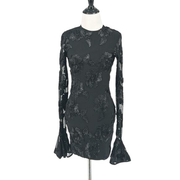 Rotate Birger Christensen Rosita Floral Cutout Mesh Mini Dress Black Size 4 - Picture 5 of 10